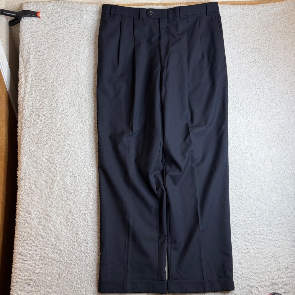 Lauren Ralph Lauren Mens 38x32 (31) Blue 100% Wool Pleated Cuffed Dress Pants
